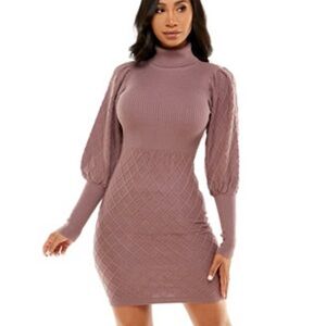 ✨104- Puff Sleeve Quilted Sweater Dress